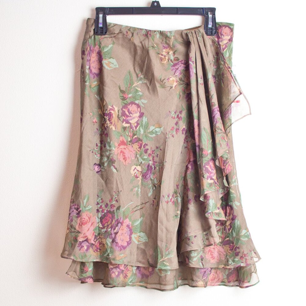 NWT Ralph Lauren Polyester Floral Midi Skirt in Earth Tones MP - Picture 2 of 9